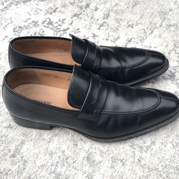 EUC Magnanni Split Toe Black Leather Slip On Penny Loafers Men’s Size 9.5 M - Picture 4 of 11